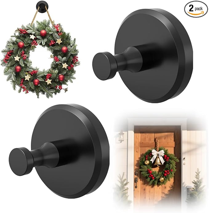 2025 New Suction Cup Hooks for Wreaths, Upgraded No Drill Suction Cup Wreath Hanger, Waterproof Suction Cup Wreath Holder Towel Hooks for Window Bathroom Mirrors Shower (2, Black)