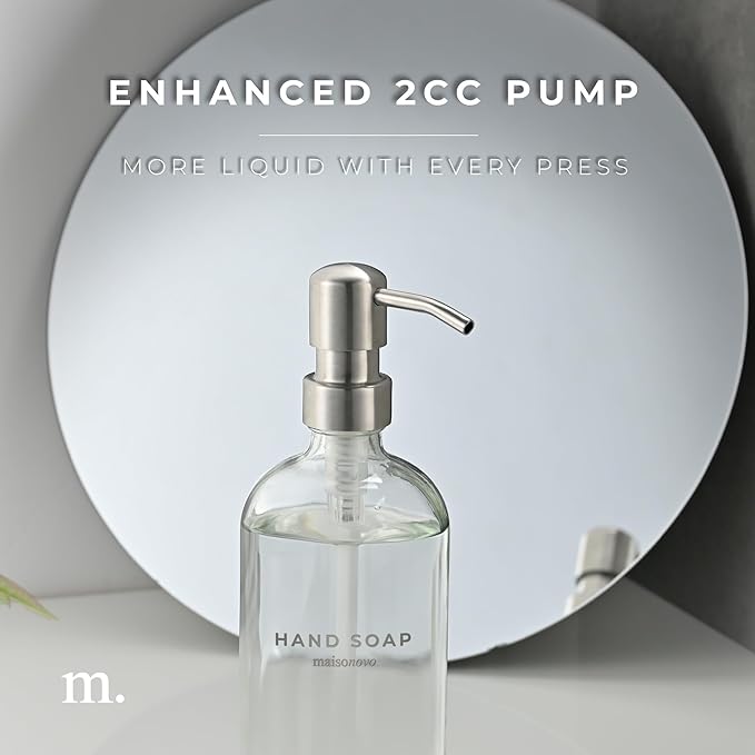 MaisoNovo Soap Dispenser 3-Piece Set | 16.9oz Clear Bottles with Silver Stainless Steel Pumps