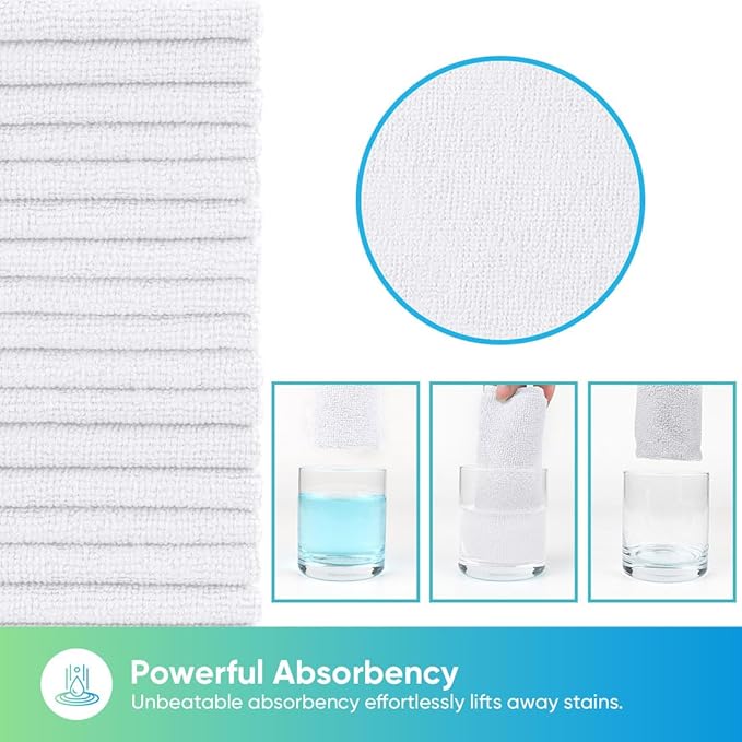 HOMEXCEL Microfiber Cleaning Cloths 20 Pack, Highly Absorbent, Lint & Scratch-Free Cleaning Rags for House Kitchen, White Microfiber Towels for Car 11.5 x 11.5 inch