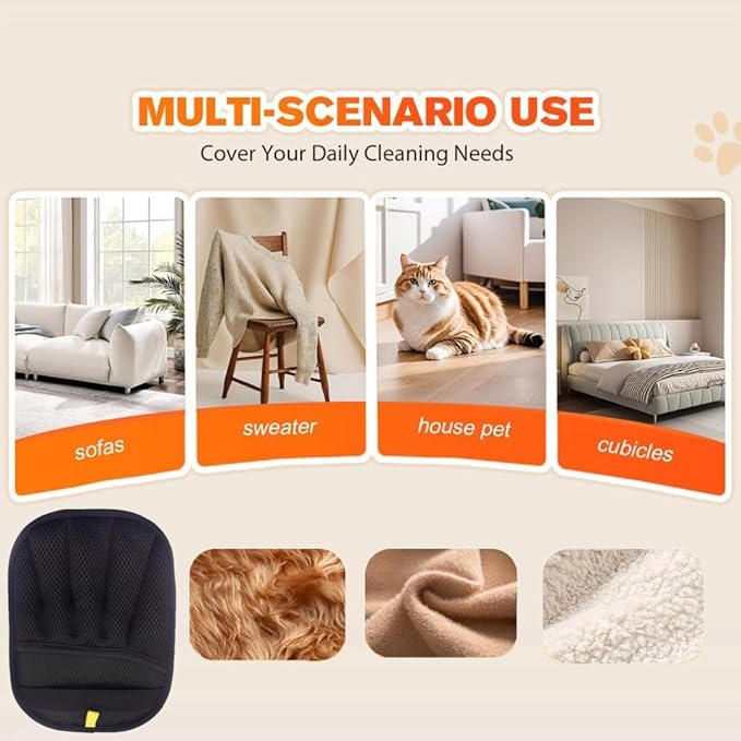 4pcs Pet Hair Removal Gloves 2025 Newly Upgraded Electrostatic Washable & Reusable Five Finger Pet Hair Remover for Dogs & Cats Tool for Clothing, Sofa, Carpet & Car Seat with Silicon Pet Bath Brush