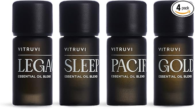 Vitruvi Signature Blend Essential Oils Kit | Floral, Citrus, Herbal, and Woodsy Aromas | 100% Pure Essential Oil Set, Essential Oils for Diffusers Aromatherapy 4x5 ml (0.17 fl. oz.)