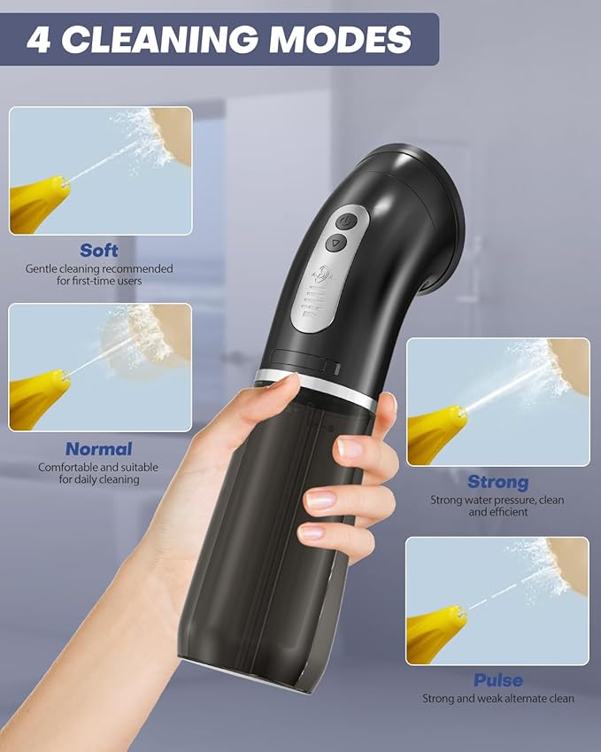 Upgraded Ear Wax Removal Kit, One Piece Waste Tank - Ear Irrigation Flushing System with 4 Modes & 8 Nozzles - IPX7, Safe and Effective Electric Ear Cleaner for Family Use, Type-C (Black)