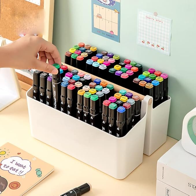 Art Caddy Organizer with Handle, Marker Organizer, Art Supply Storage Organizer with Adjustable Dividers, Portable Storage Bin for Craft Supplies Colored Pencils Makeups Tools Pen Holder for Desk