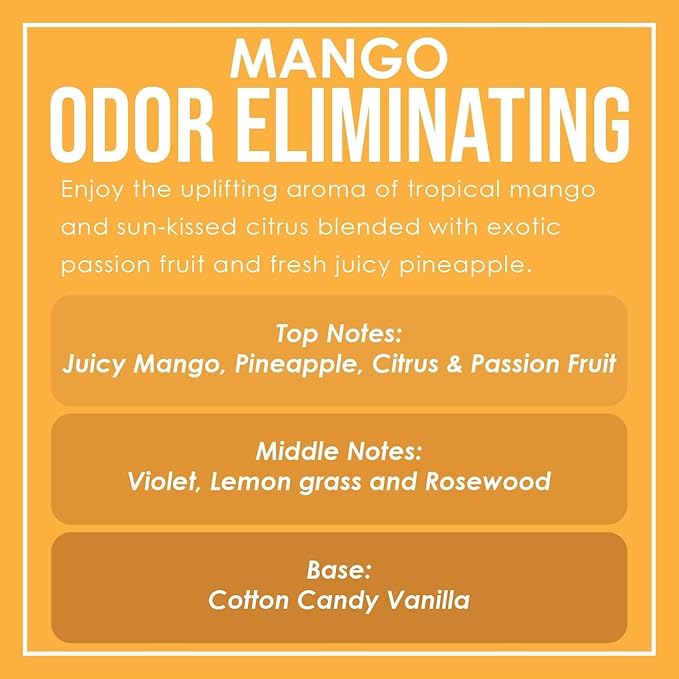 Mango Two Pack Odor Eliminating Highly Fragranced Candle - Eliminates 95% of Pet, Smoke, Food, and Other Smells Quickly - Up to 80 Hour Burn time - 12 Ounce Premium Soy Blend