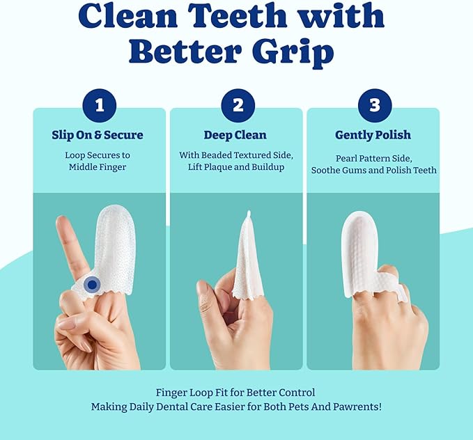 Dog Teeth Cleaning Wipes, Pet Finger Dental Wipes for Dogs & Cats, Dual-Sided, 6-in-1 Herbal Formula, Remove Plaque & Tartar, Freshen Breath, No-Rinse Toothbrushing Wipes - 50 PCS, Mint Flavor