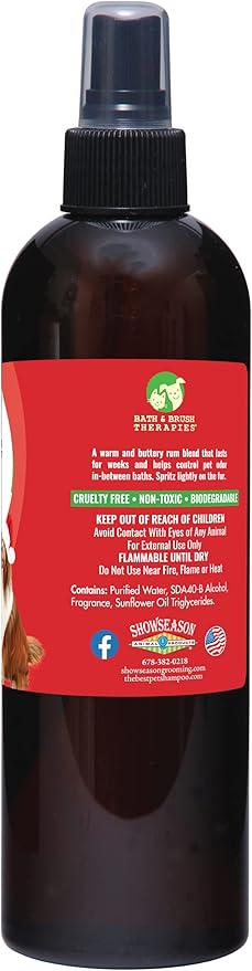 Showseason Animal Products Bath & Brush Therapies® Hot Buttered Rum Pet Cologne For Dogs 12.5 oz | Long-Lasting Odor Eliminator | Paraben-Free | Biodegradable & Non-Toxic | Made in USA