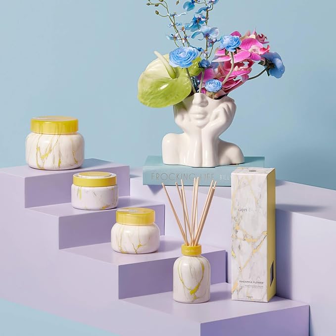 Capri Blue Modern Marble Reed Diffuser Set - Includes Reed Diffuser Sticks, Scented Oil & Glass Bottle - Luxury Scents for Bedroom Decor & Bathroom Air Freshener - Pineapple Flower (5.7 fl oz)