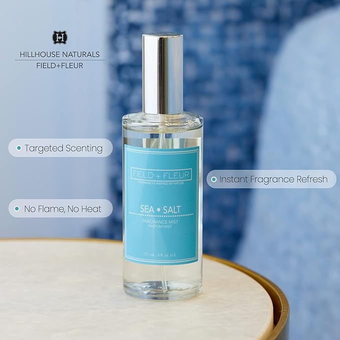 FIELD FLEUR Natural Room and Linen Spray, Non-Toxic Fragrance Mist with Lemon, Jasmine & Rosewater – Long-Lasting Room Spray for Home, Bedding, Pillow, Sheets – Made in USA, 4oz - Sea Salt