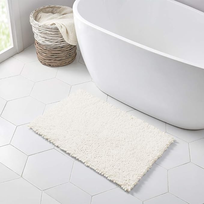 Walensee Bathroom Rug Non Slip Bath Mat (32x20 Inch Ivory) Water Absorbent Super Soft Shaggy Machine Washable Dry Extra Thick Perfect Absorbant Best Large Plush Carpet for Shower Floor