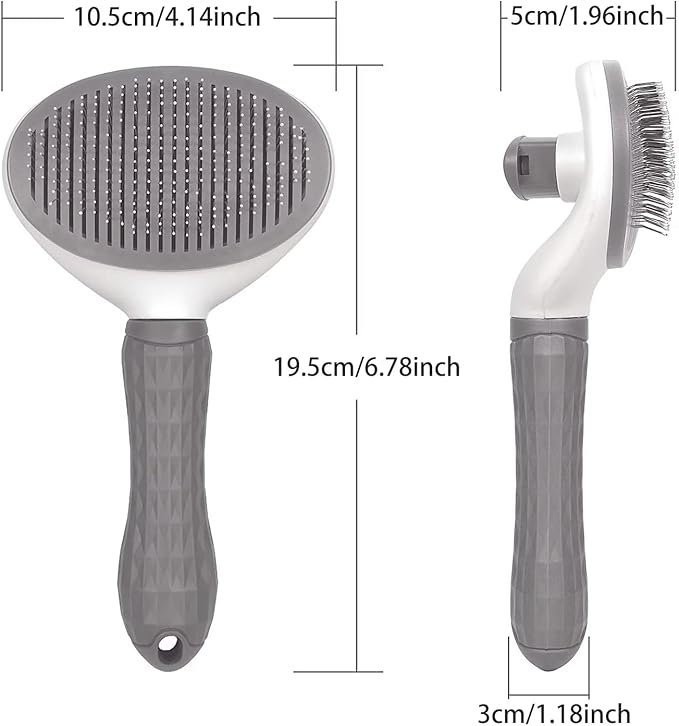 Dog & Cat Brush, Soft Self Cleaning Slicker Brush, Skin-Friendly Upgraded Dog Brush for Shedding, Massaging, and Grooming – Perfect for Long & Short Coats (Gray)