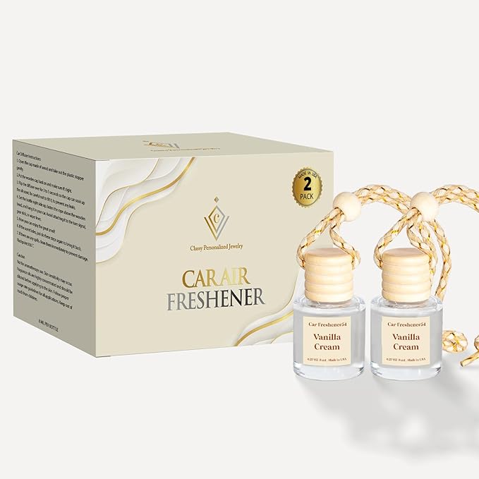 C Classy Car Air Freshener Hanging 2 Pack,Vanilla Cream Air Freshener Diffuser for Cars, Long-Lasting Fragrance, C ar Fresheners,Car Air Fresheners for Women & Men Gift, Made in USA