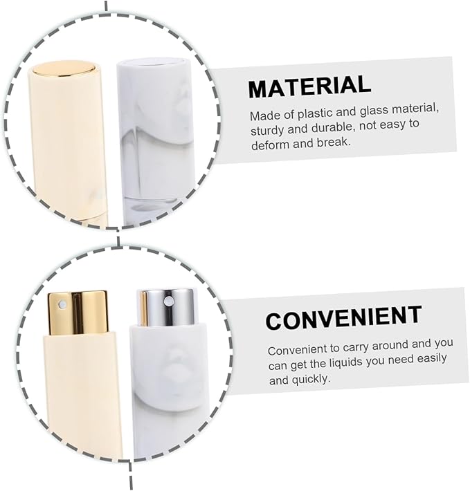 2pcs Travel Perfume Bottles Marble Pattern Rotary Spray Cosmetic Atomizer Vials Portable Leakproof Glass Plastic Containers for Essential Oils and Cologne