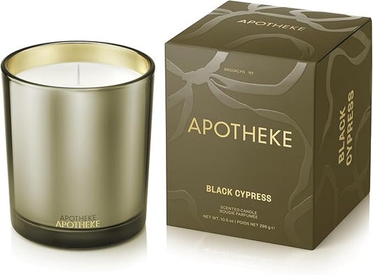 Apotheke Signature Candle Scented Candles for Home, Black Cypress - 10.5 oz Seasonal Soy Wax Jar Candle - Long-Lasting Fall Scented Fragrance with Perfume-Grade Essential Oils