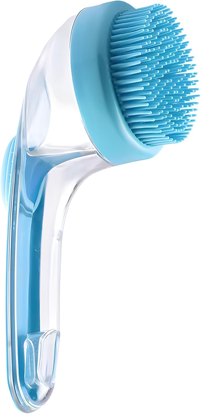 Dog Bath Brush, 2 in 1 Pet Bath Brush with Shampoo Dispenser - Pet Grooming Massage Brush with Silicone Bristles for Long Haired Dogs, Cats