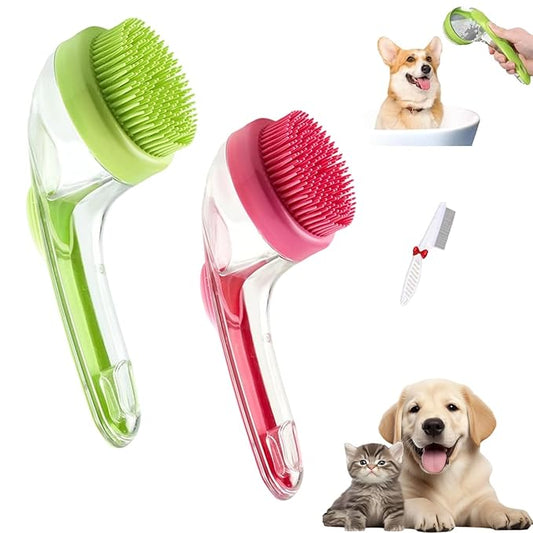 Pets Bath Brush, Soft Silicone Deep Cleaning Scrubber with Built-In Shampoo Dispenser, 2 in 1 Dog Grooming Massage Brush for Dogs Cats (2Pcs, D)