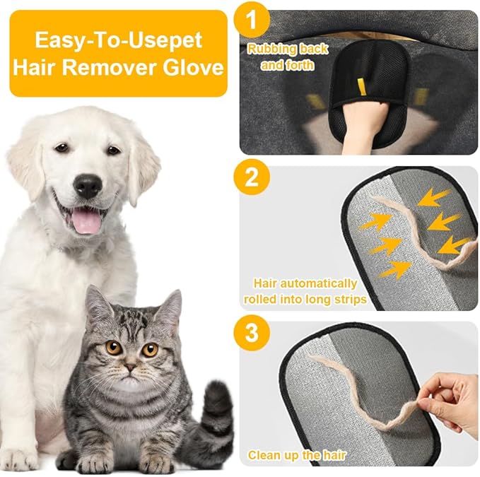 4 Packs Pet Hair Remover Glove, High-Efficiency Removal Pet Hair, Reusable Cat & Dog Hair Remover for Carpets, Clothing, car Cushions, Sofas, pet beds, Furniture, Cat Grooming Gloves