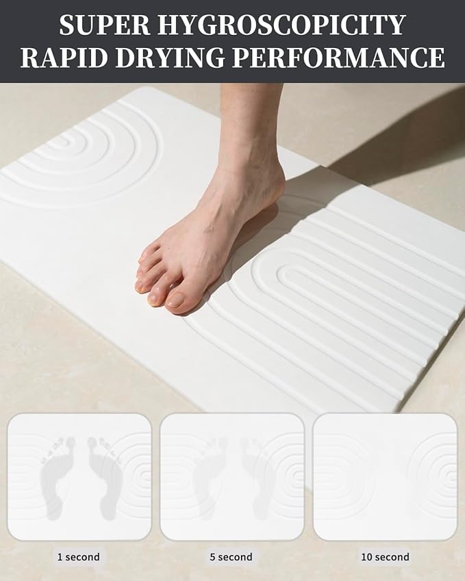 Stone Bath Mat 24"x16" - Diatomaceous Earth Shower Mat, Quick Dry, Anti-Slip, Modern Design with Bonus Non-Slip Pad - Perfect for Home Safety and Style,Gray,Straight