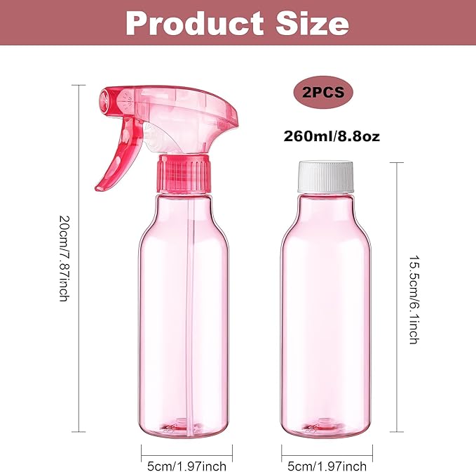 Cosywell Plastic Spray Bottles 8.8oz/260ml 2 Pack Empty Spray Bottle for Cleaning Mist/Stream Refillable Container Water Spraying Bottle for Cooking Hair Care Essential Oils(Pink)