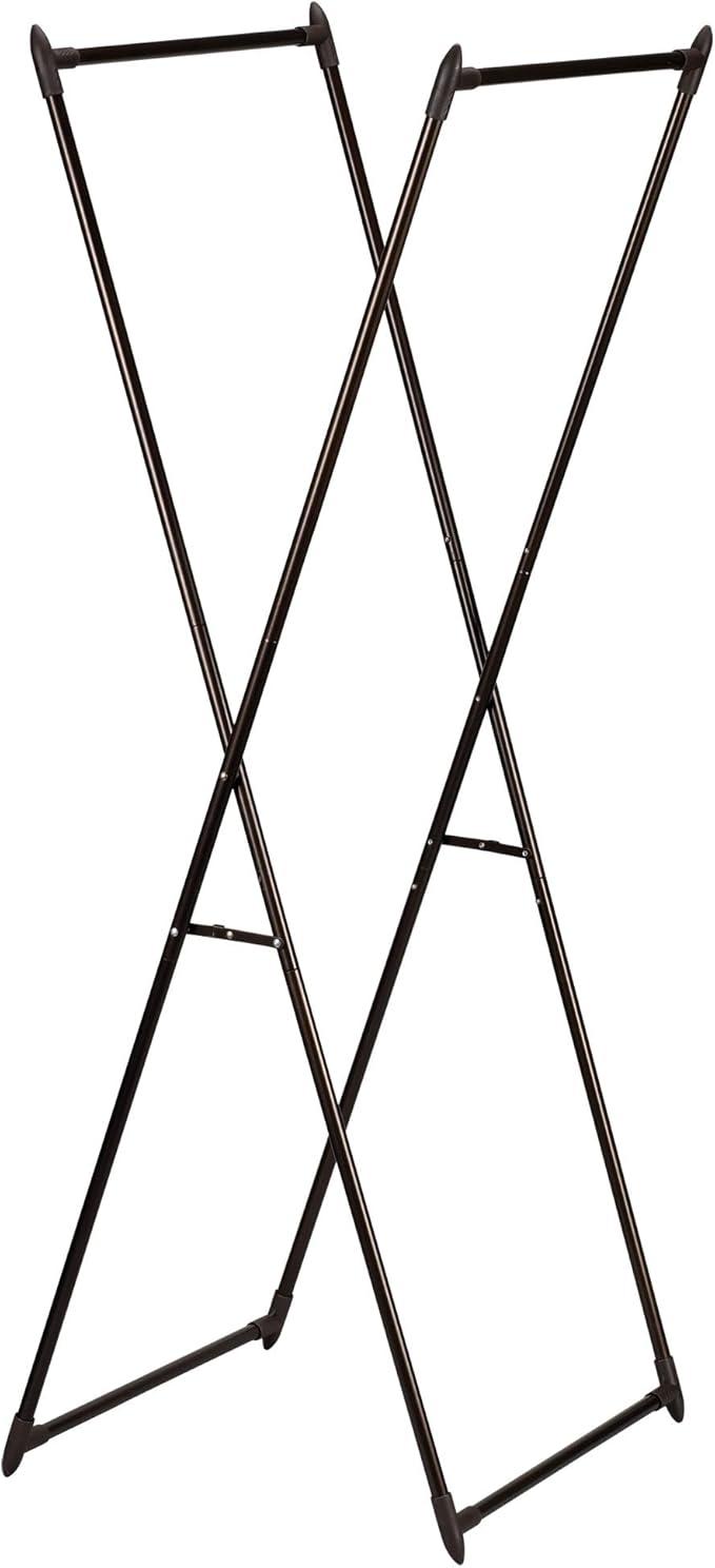 Household Essentials Valet Folding Clothes Rack, Strong Metal X-Frame, Chic Design, Great for Guest and Dressing Rooms, Portable and Easy to Use, Folds Flat, Antique Bronze