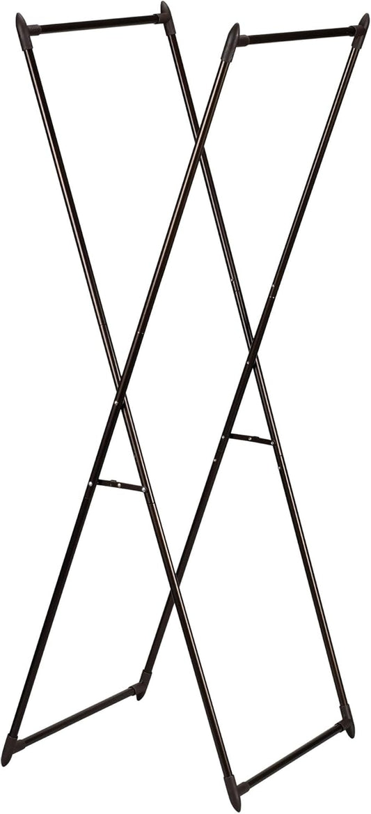 Household Essentials Valet Folding Clothes Rack, Strong Metal X-Frame, Chic Design, Great for Guest and Dressing Rooms, Portable and Easy to Use, Folds Flat, Antique Bronze