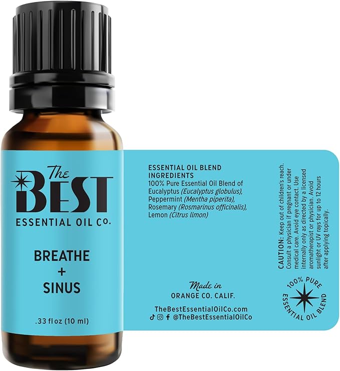 The Best Breathe + Sinus Essential Oil Blend- Premium Grade- 100% Pure & Natural for Aromatherapy, Diffuser, Spa, Massage, Air Freshener- 10 ml (.33 fl oz)