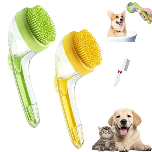 Pets Bath Brush, Soft Silicone Deep Cleaning Scrubber with Built-In Shampoo Dispenser, 2 in 1 Dog Grooming Massage Brush for Dogs Cats (2Pcs, C)