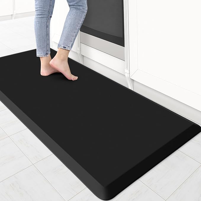 KitchenClouds Kitchen Mat Cushioned Anti Fatigue Rug 22"x54" Waterproof, Non Slip, Standing and Comfort Desk/Floor Mats for House Sink Office (Black,0.8inch)