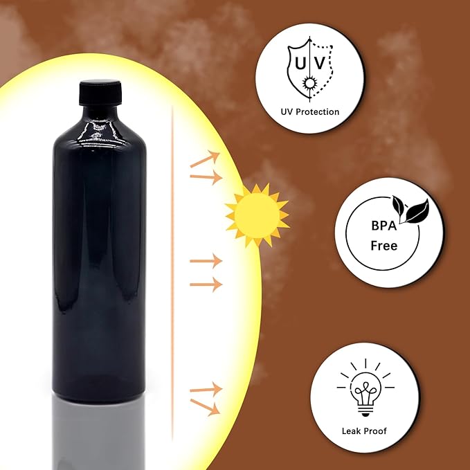 OFFIDIX Glass Spray Bottles for Cleaning,16 OZ 2 Pack Continuous Empty Water Mister Spray Bottles for Hair,Plants Mister,Adjustable Nozzle,Amber and Black