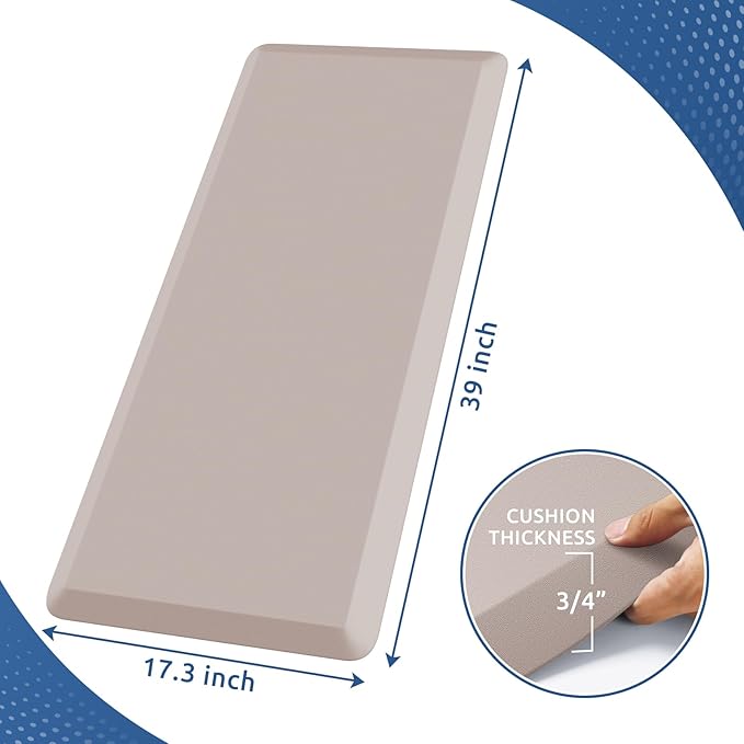 KitchenClouds Kitchen Mat Cushioned Anti Fatigue Kitchen Rug 0.8inch Waterproof Non Slip Kitchen Rugs and Mats Standing Desk Mat Comfort Floor Mats for Kitchen Sink Office (17.3"x39",Khaki)
