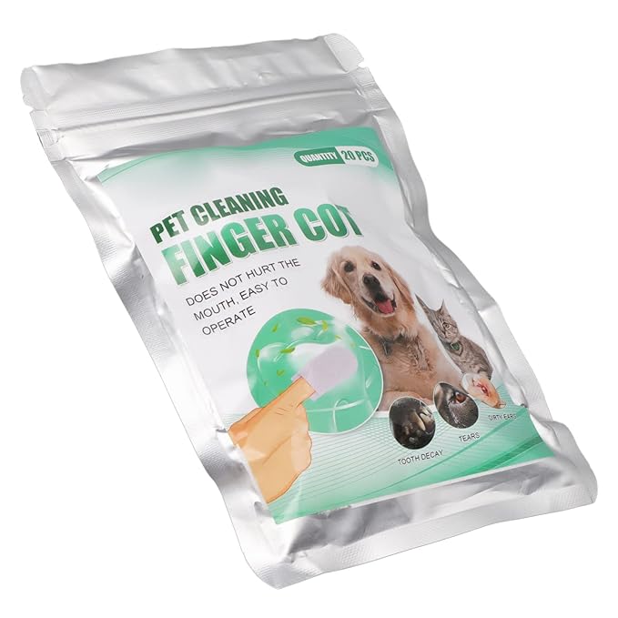 20Pcs Care, Reduces Plaque and Tartar Portable Finger Wipes Oral Cleansing Teeth Pads for Dogs Cats