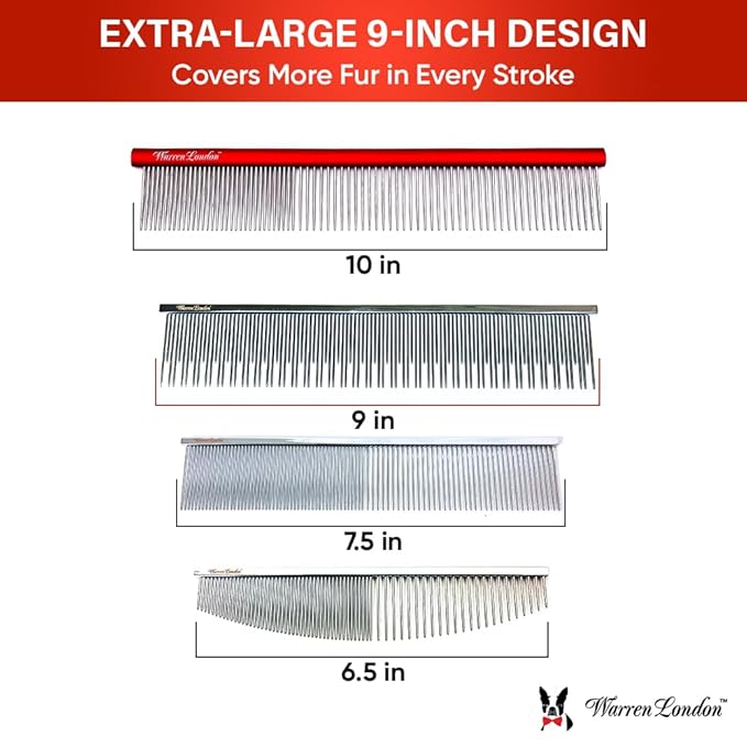 Warren London Carding Pro XL Comb 9in | Copper Grooming Comb with Dual-Length Teeth | Removes Undercoat, Loose Fur, and Dander | Groom like a Professional