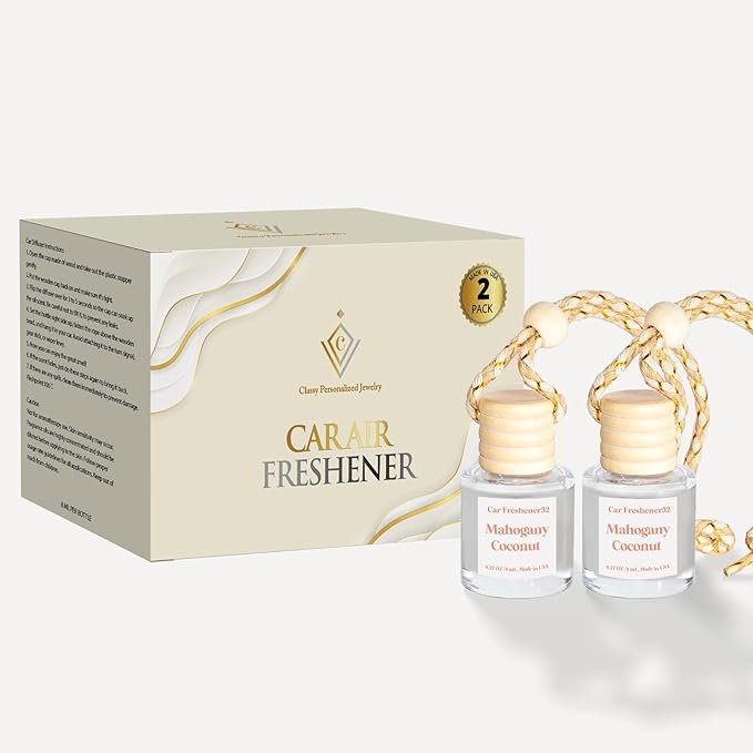 C Classy Car Air Freshener Hanging 2 Pack, Mahogany Coconut Air Freshener Cute, Essential Oil Diffuser for C ar, Long-Lasting Fragrance, Car Air Fresheners for Women & Men Gift, Made in USA