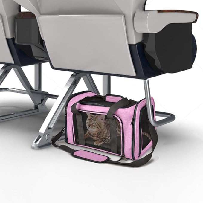 Henkelion Pet Carrier for Small Medium Cats Dogs Puppies up to 15 Lbs, TSA Airline Approved, Soft Sided, Collapsible Travel - Pink