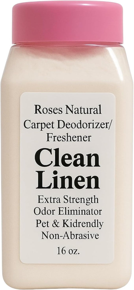Carpet Deodorizer Powder – Clean Linen Scent, Extra Strength Odor Eliminator, Pet & Kid Friendly, Non-Toxic, 16 oz
