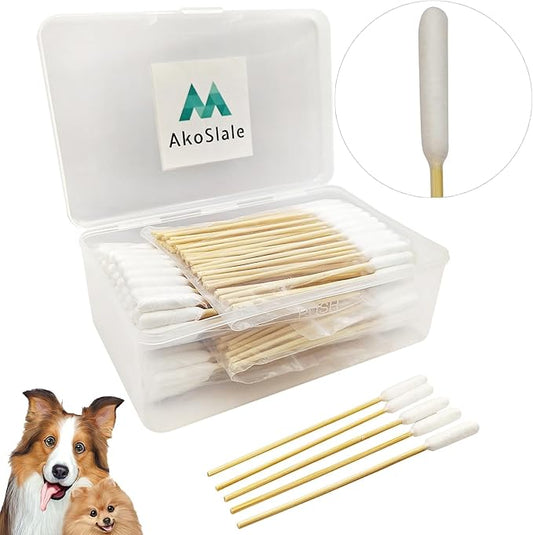 Dog Ear Swabs, 200 Count – 4.72 Inch Cotton Tips for Dogs Ears, Large Bamboo Cotton Swabs with Lint-Free Absorbent Heads for Pet Ear Cleaning, Works with Dog Ear Cleaner, Clear Storage Box
