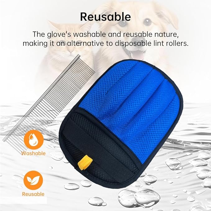 2Pcs Static Pet Hair Removal Glove,Reusable Electrostatic Pet Cat Dog Hair Remover Grooming Gloves Brush Tool for Couch, Furniture, Carpet, Car Seat,Dog Combs for Grooming Matting,Blue and Orange