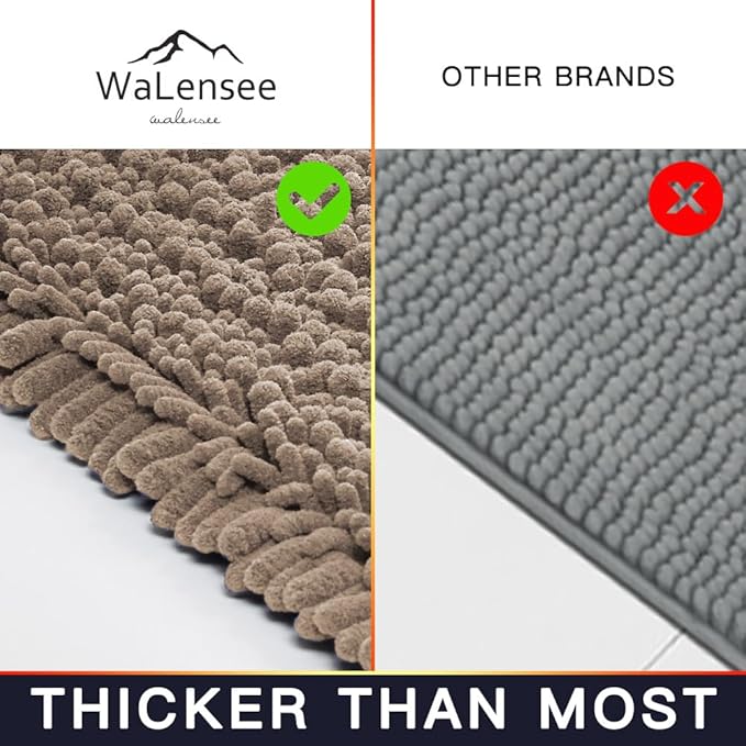 Walensee Bathroom Rug Non Slip Bath Mat (36x24 Inch Taupe) Water Absorbent Super Soft Shaggy Chenille Machine Washable Dry Extra Thick Perfect Absorbant Best Large Plush Carpet for Shower Floor