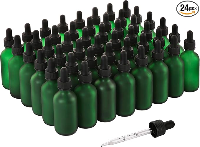 2oz Glass Dropper Bottle,Preety Texture Tincture Bottles with Precise Scales Eye Droppe,for All Kinds Of Mixed Liquids,Leak-Proof Design for Easy Travel (Green Frosted-48Pack)