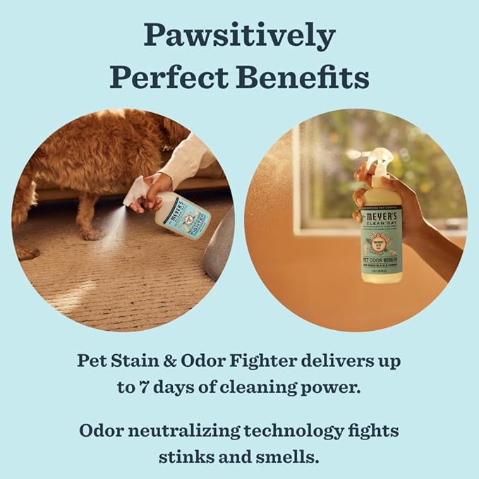 Mrs. MEYER'S Clean Day Pet Cleaning Kit, includes Pet Stain & Odor Fighter 28oz and Odor Neutralizer 28oz, Coconut Leaf