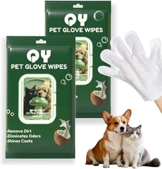 20-Pack Extra Thick Pet Cleaning Glove Wipes with Lid | Value Pack Dog & Cat Grooming Gloves | Rinse-Free Bath Wipes with Coconut, Aloe & Jojoba for Odor Control & Daily Care