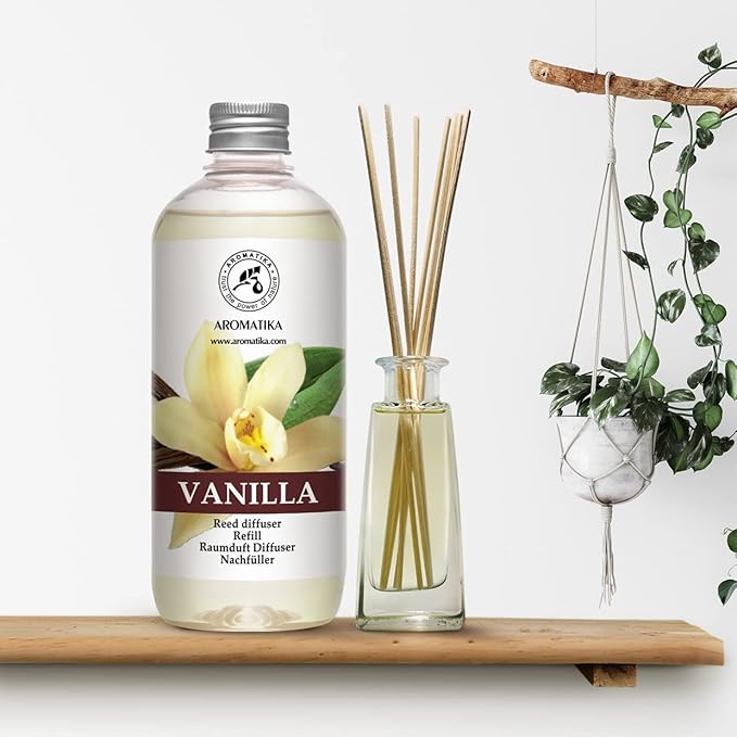 Vanilla Diffuser Refill w/Natural Essential Vanilla Oil 17 Fl Oz - Intensive - Fresh & Long Lasting Fragrance - Reed Diffuser Oil - Best for Aromatherapy - SPA - Home - Office - Fitness Club