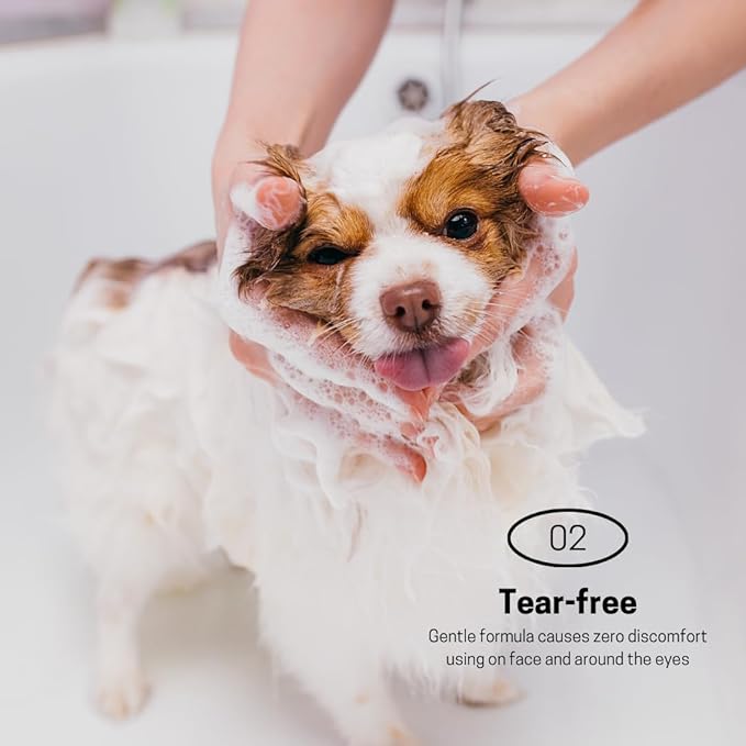 Hypoallergenic Dog Shampoo and Conditioner in 1, Cat Shampoo, Moisturizing, Tear-Free for Sensitive Skin, Puppies, with Pet-Friendly Fragrance, Includes Silicone Bath Brush