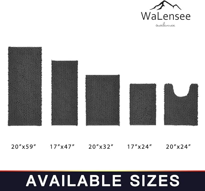 Walensee Bathroom Rug Non Slip Bath Mat (32x20 Inch Dark Grey) Water Absorbent Super Soft Shaggy Chenille Machine Washable Dry Extra Thick Perfect Absorbant Best Large Plush Carpet for Shower Floor
