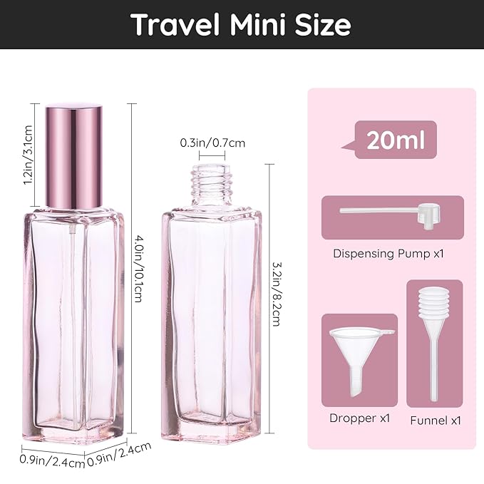 Segbeauty Travel Perfume Bottle Refillable, 5 Pack 20ml Portable Glass Atomizer With Funnel, Empty Spray Bottles for Dispensing Fragrance Toiletries Supplies
