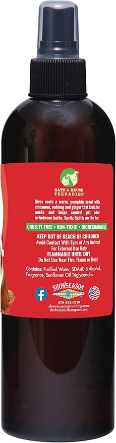Showseason Animal Products Bath & Brush Therapies® Pumpkin Spice Pet Cologne 12.5 oz For Dogs | Long-Lasting Odor Eliminator | Cruelty-Free | Paraben-Free | Biodegradable | Made in USA