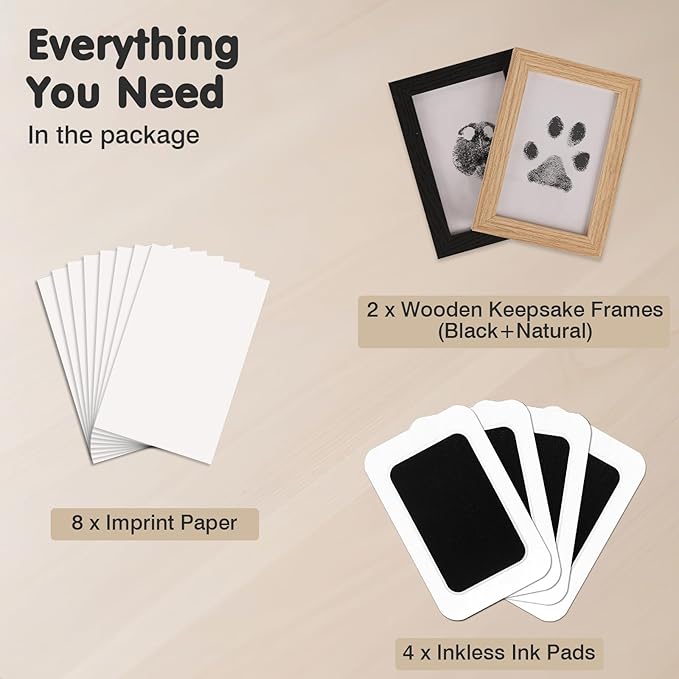 Inkless Paw Print Kit for Dogs,Cats & Babies - Clean Touch Dog Nose & Baby Handprint Kit,Mess Free Dog Paw Print Kit,4-Pcs Ink Pads & 2 Wooden Frames - Keepsake Gifts for Pet Lovers,New Moms