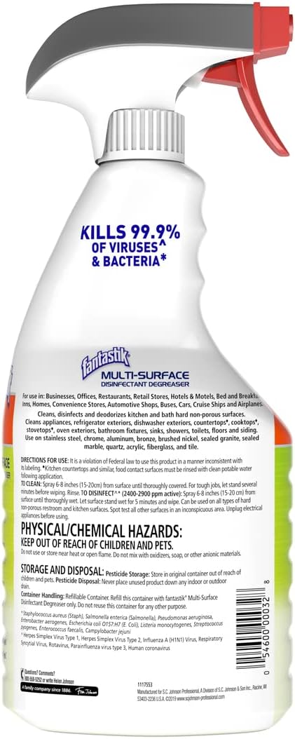 SC Johnson Professional, Fantastik Multi-Surface Cleaner & Disinfectant Spray Bottle, 32 Oz, Pack of 8