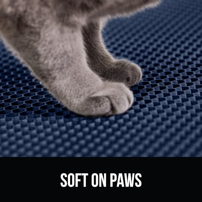 GORILLA GRIP Honeycomb Cat Litter Box Mat, Two Layer Trapping Waste Mats, Soft On Paws, Litter Box Supplies and Essentials for Indoor Cats, Traps Excess, Water Resistant for Floors, 30x24 Navy Blue