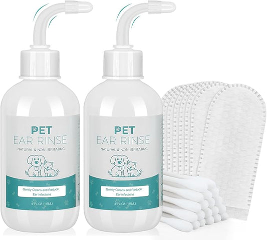 2Pack Advanced Dog Ear Cleaner, Dog Ear Cleaning Solution-Pet Ear Rinse Gently & Efficiently Dog Ear Wash-Cat & Dog Ear Clean-with 20 Cotton Swabs & 20 Finger Covers