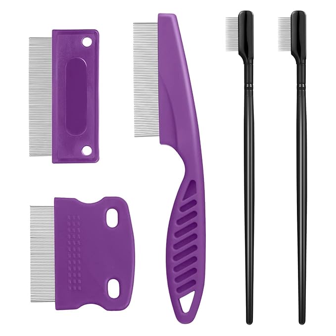 5 Pieces Dog Eye Combs Tear Stain Remover Combs Pet Grooming Comb for Small Dogs Gently Removing Eye Mucus and Crust (Purple, Black)